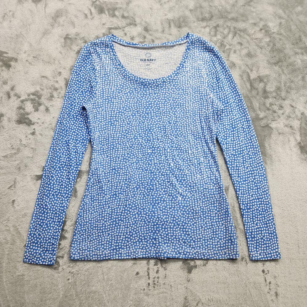 Old Navy Top Womens S Blue Sequin Polka Dot Scoop Neck Long Sleeve Pullover